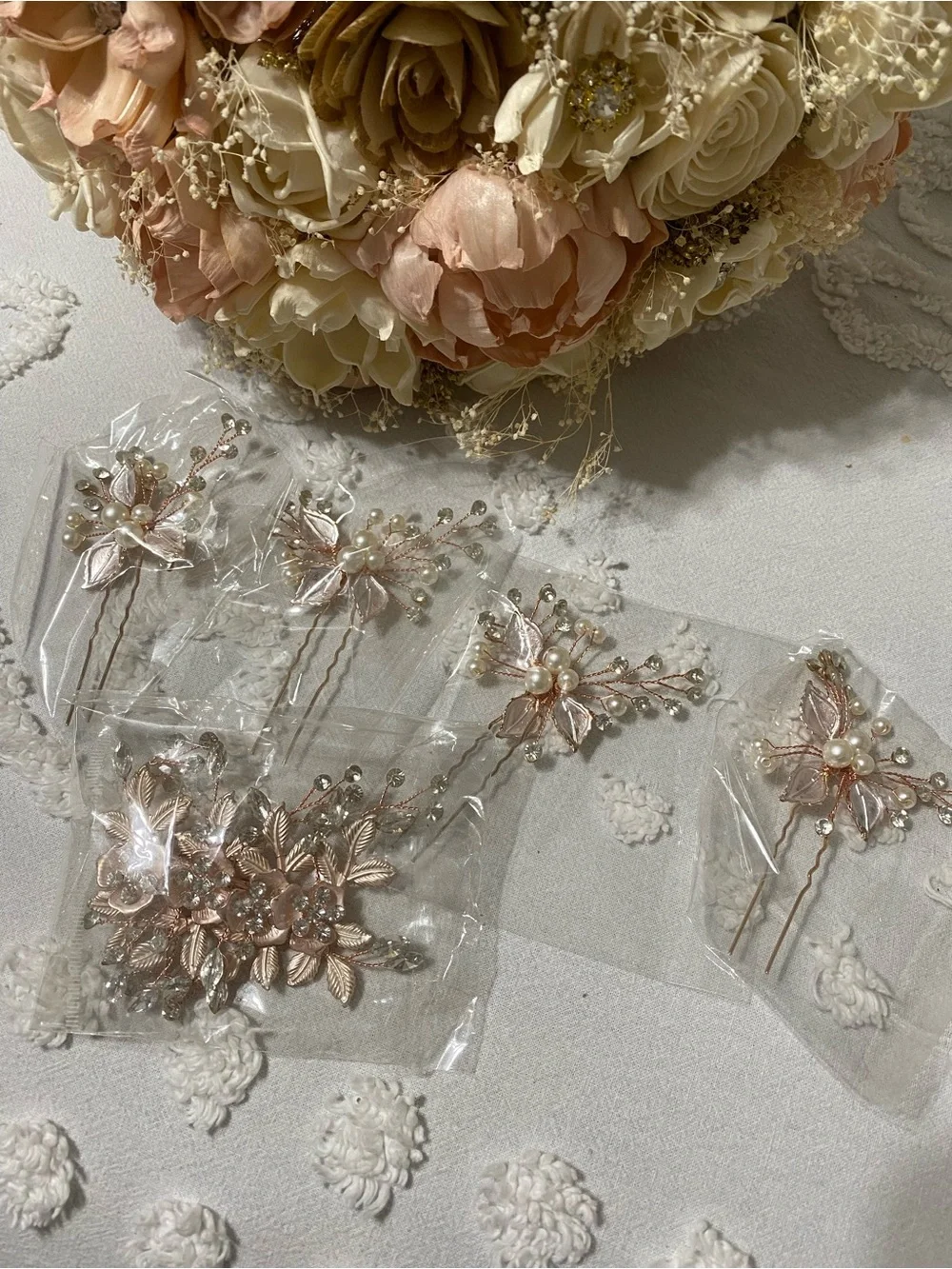 Rose Gold Floral Pearl Hair Pins - Women Accessories